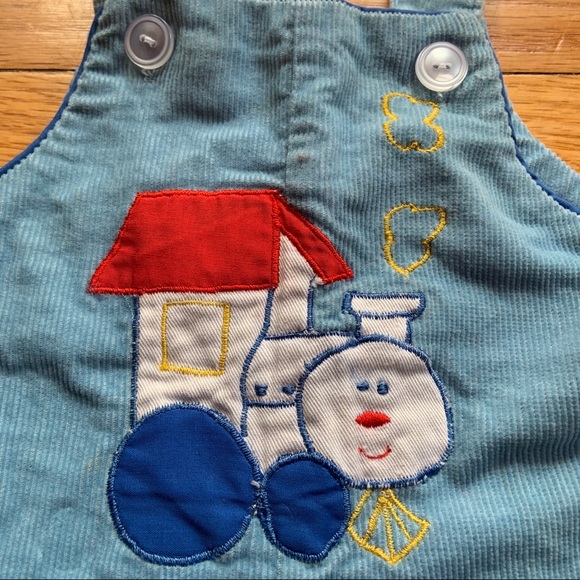 VINTAGE Infant corduroy overalls train embroidery - Picture 2 of 8